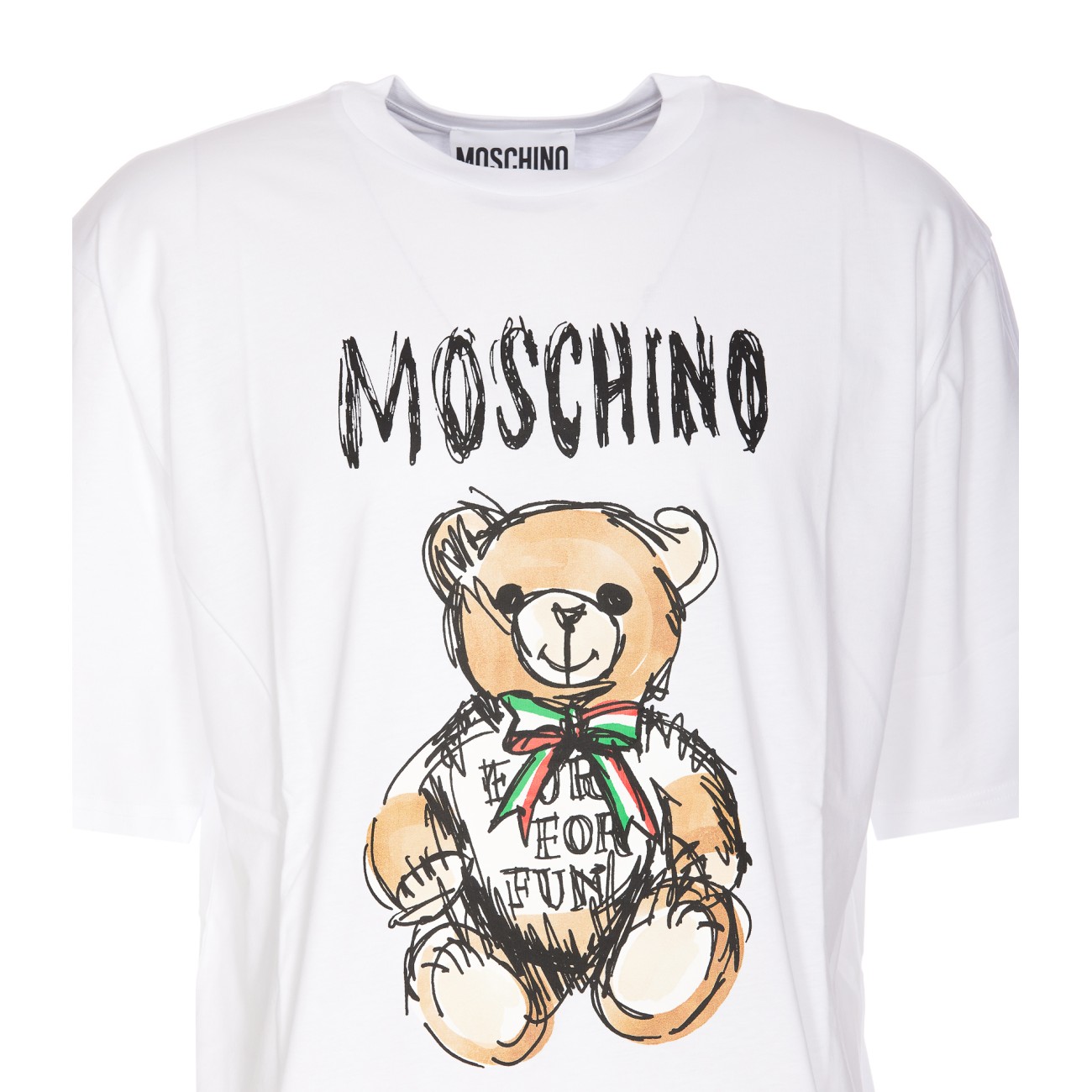 Moschino: White Drawn Teddy Bear T-Shirt