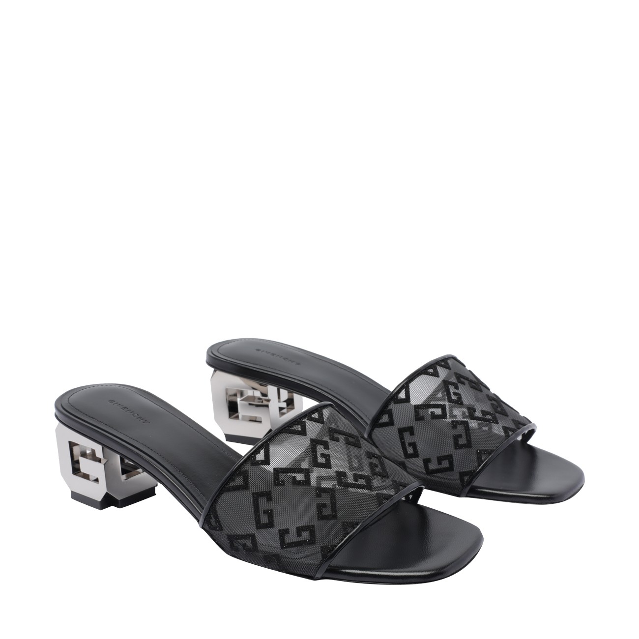 サンダル・ミュール 4G NET G-CUBE MULES G Cube heeled mules in 4G transparent mesh in - black