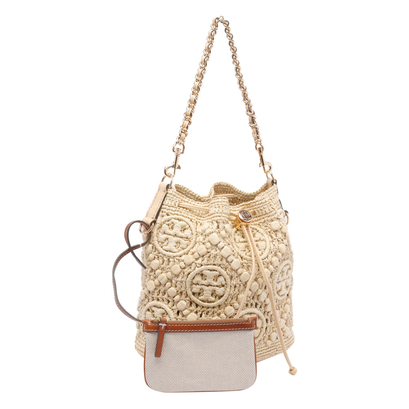 バックパック・リュック Tory Burch 169134 254 Bucket Bags & Backpacks monogram t RAFFIA T-MONOGRAM BUCKET BAG 169134/254 | Bruna Rosso