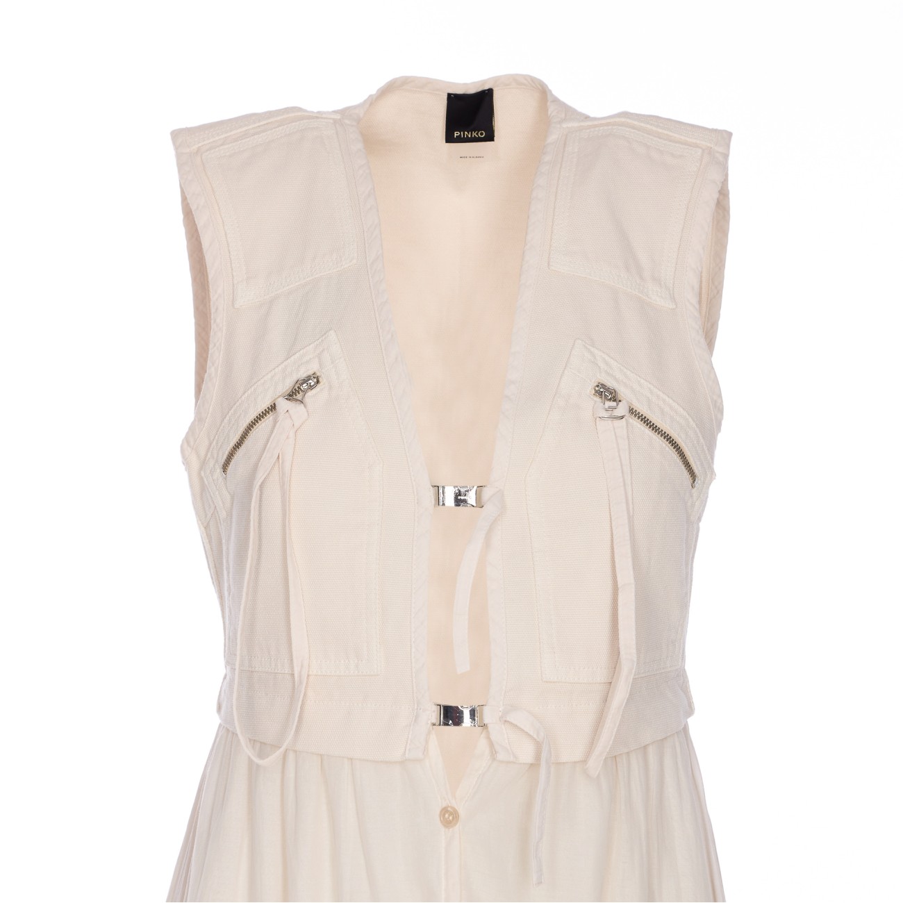 オールインワン・サロペット Pinko Andres White Cotton Voile Maxi Dress ANDRES LONG COTTON DRESS WITH UTILITY SLEEVELESS VEST 105246